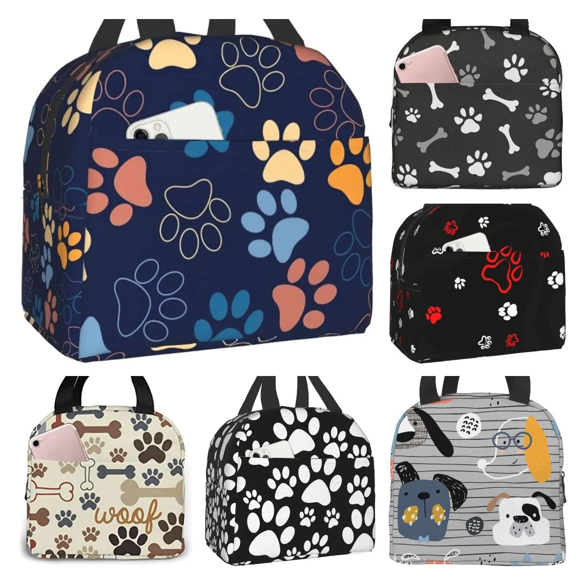 

Colorful Dog Paw Lunch Box Travel Bag Reusable Insulated Cooler Lunch Bags Women Man Cute Picnic Tote Bag for Work Offic School