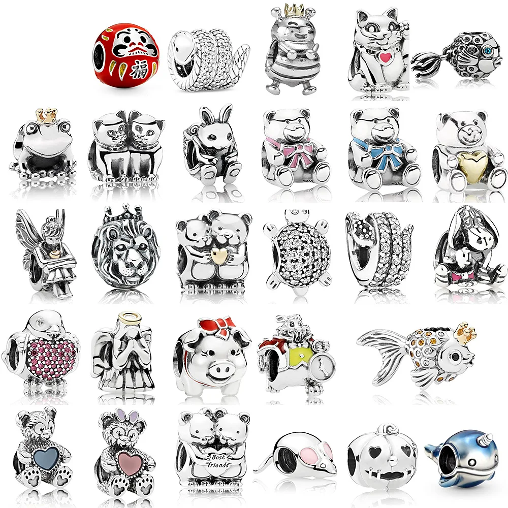 

Женская Серебряная цветная круглая вставка из циркония, милая бусина-амулет в виде животного, подходит для оригинального браслета, серебро 925 пробы, подарок для ювелирных изделий