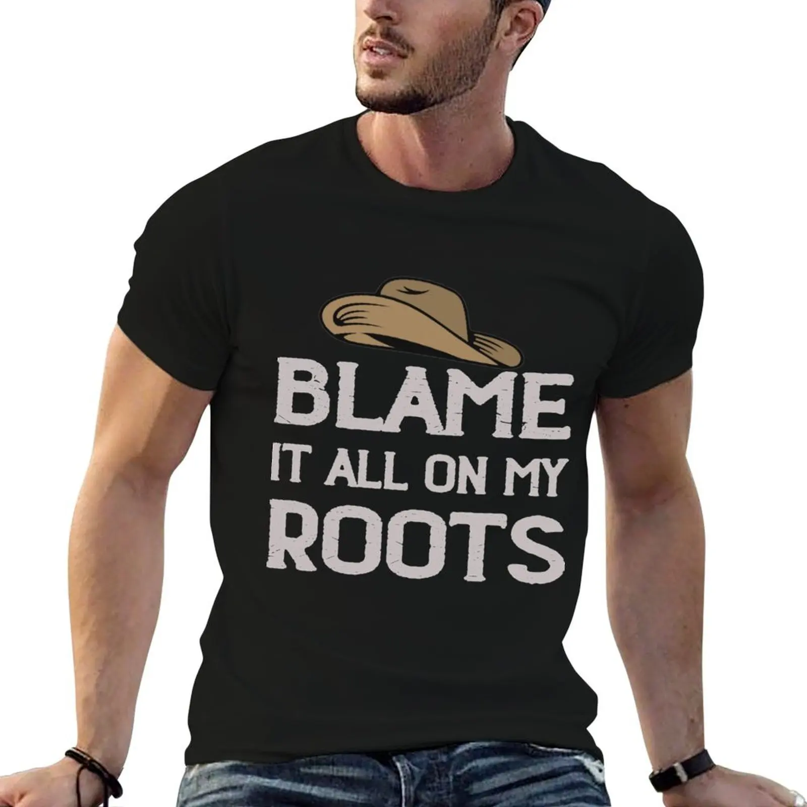 Фото Футболка Blame It All On My Roots, мужская футболка с графическим принтом, футболки в стиле аниме, футболка оверсайз, футболка с индивидуальным принтом №1