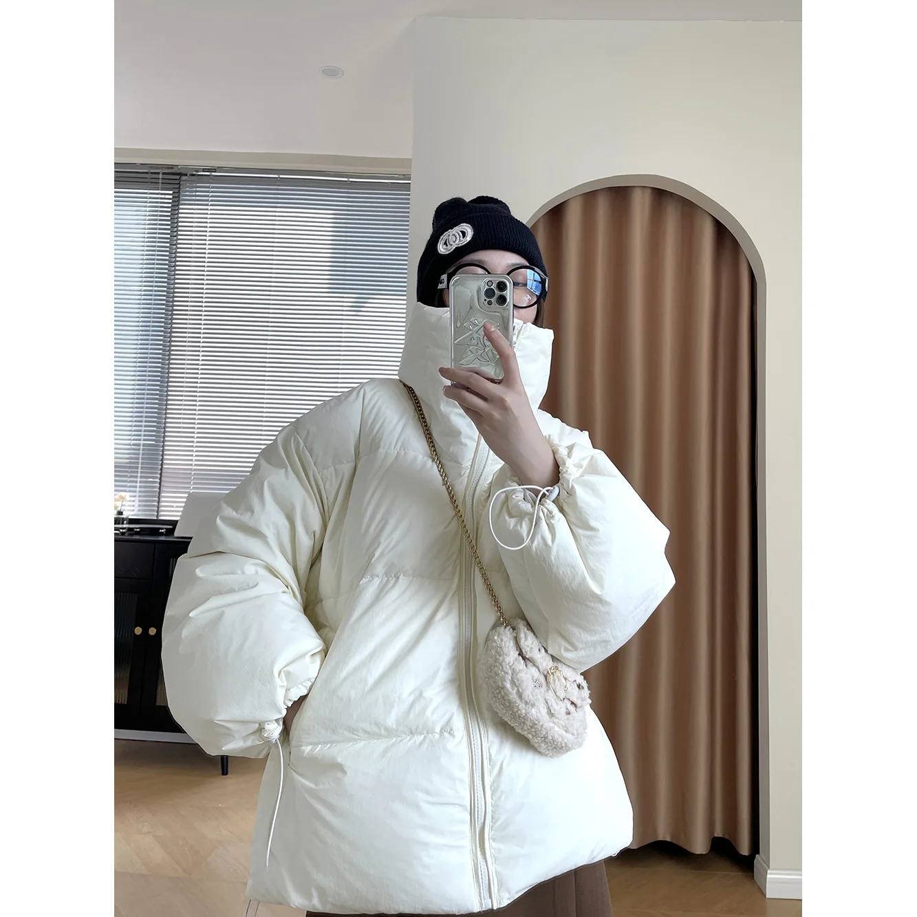 

Женская куртка-пуховик с высоким воротом и шнуровкой на белом утином пуху; Новинка 2022 года; Зимняя плотная теплая парка в Корейском стиле; 8209