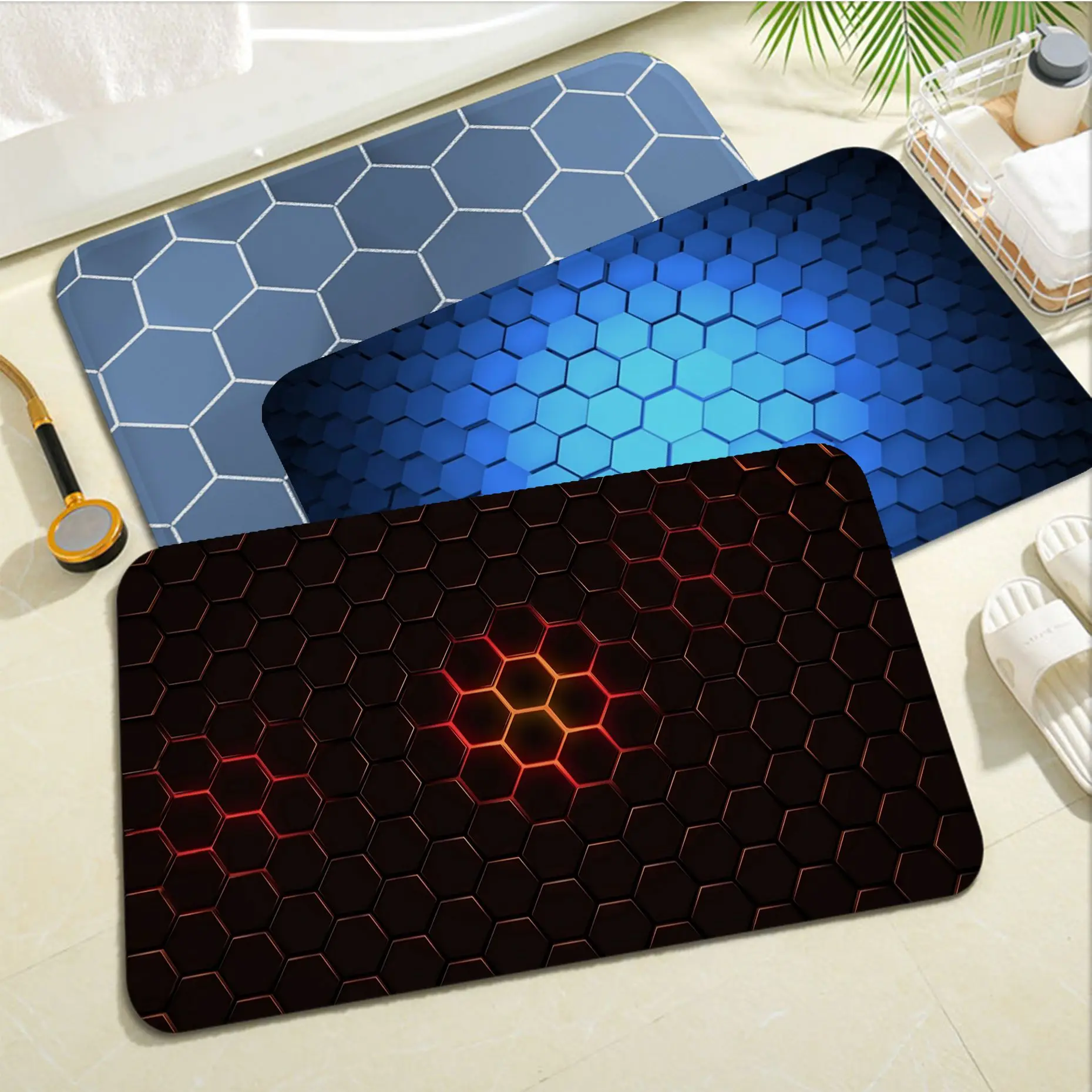 

Geometry Hexagon Floor Mat Bathroom Mat Anti-slip Absorb Water Long Strip Cushion Bedroon Mat Welcome Doormat