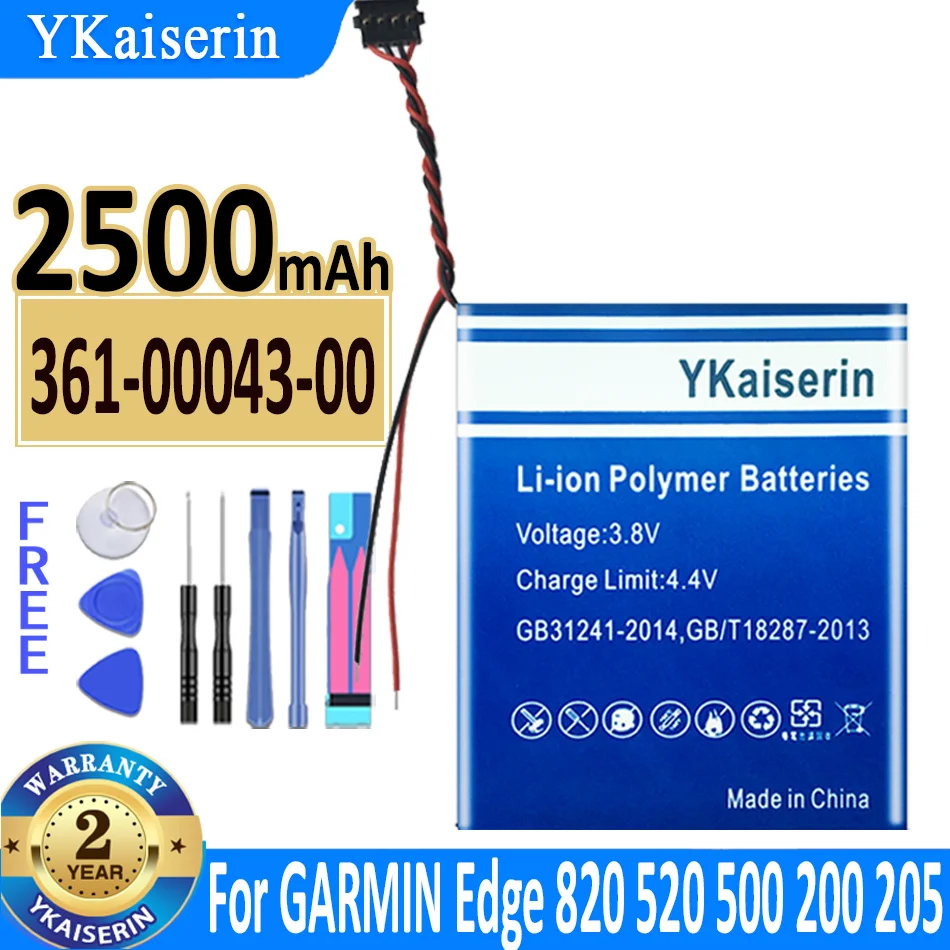2500mAh YKaiserin Battery 361-00043-00 for Garmin Edge Explore 820 520 500 200 205 GPS 520 Plus 520Plus Battery Bateria