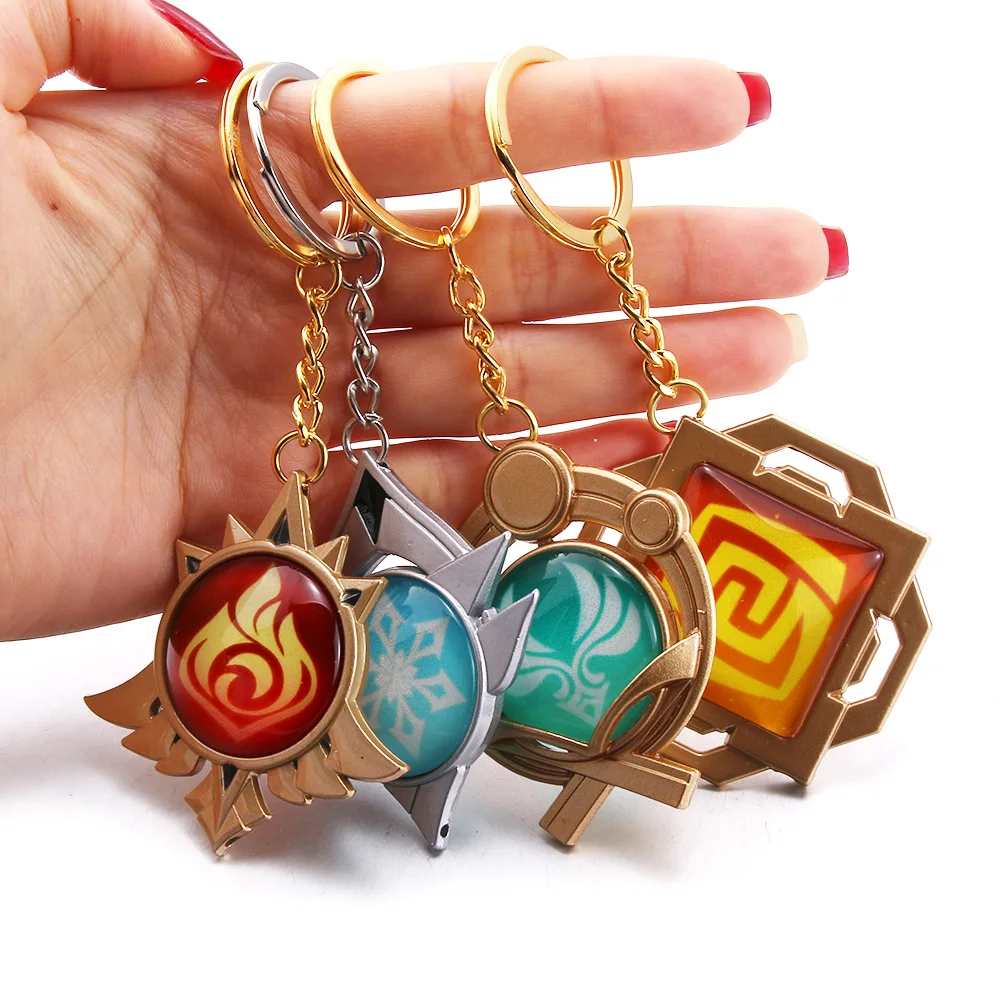 Game Genshin Impact Vision Luminous Lnazuma Yae Miko Maple Leaf Manyo Keychain 7 Element Weapons Eye Of Original God Toy KeyRing |