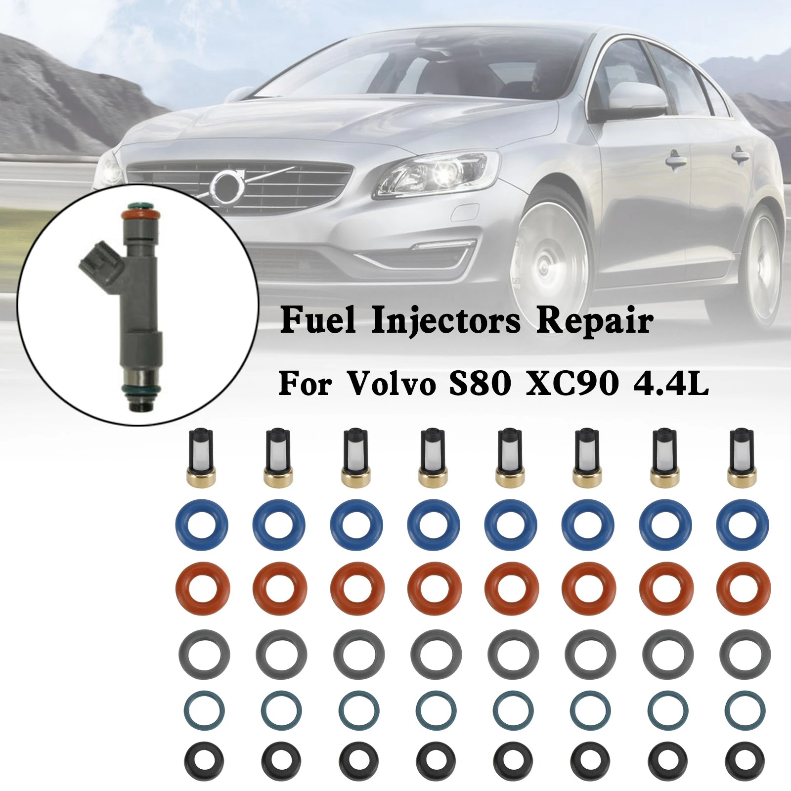 

Areyourshop 8PCS Fuel Injectors Repair Seal Kit Filter Cap FJ1073 Fit for Volvo S80 XC90 4.4L