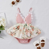 childrens clothing girls summer baby sling lace lace printed romper dress