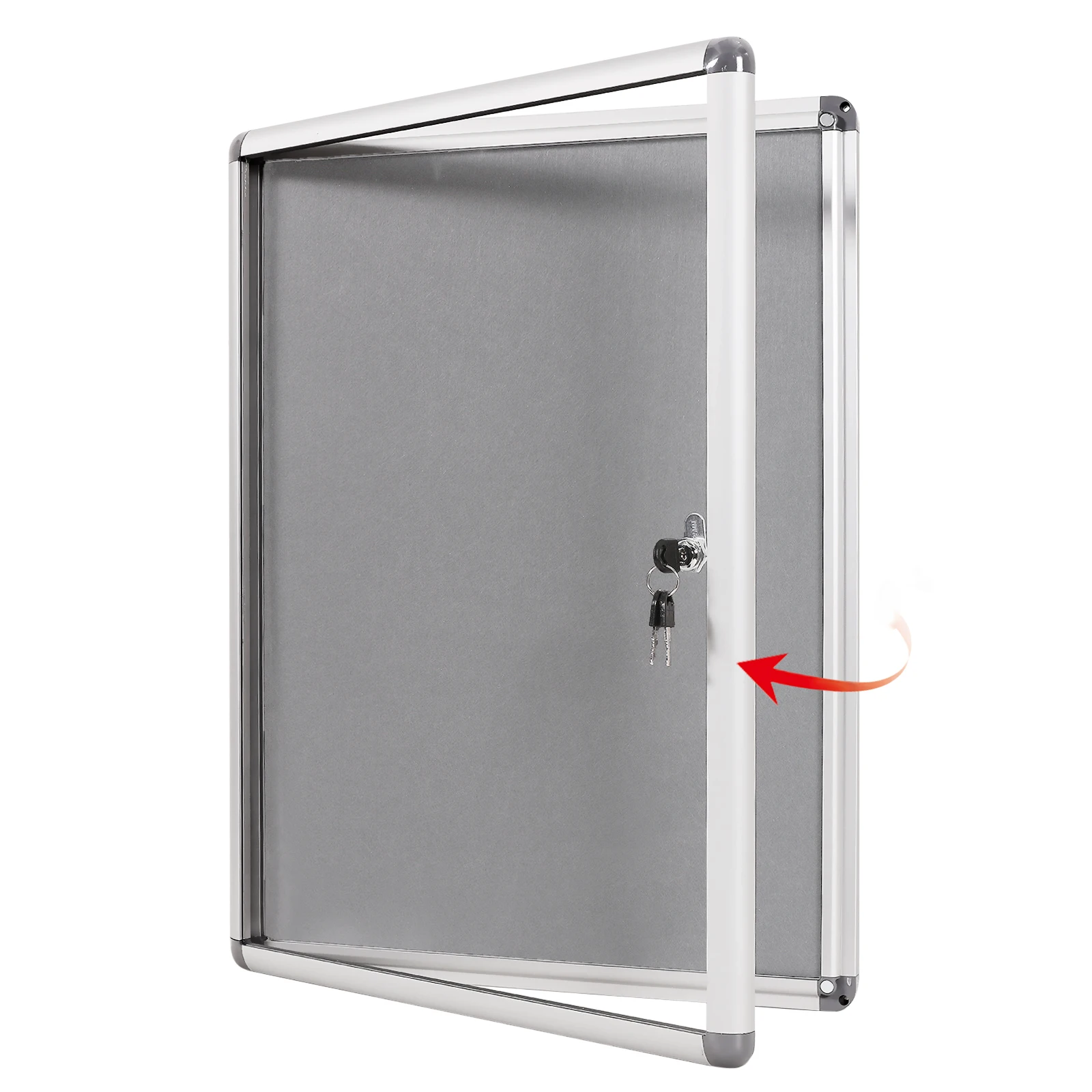 

Enclosed Fabric Bulletin Board with Lock 20"x 16", Grey, Aluminum Frame