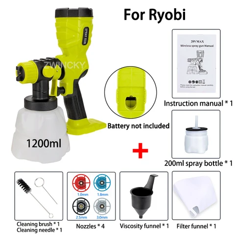 Аккумуляторный распылитель краски BSIDE 200 Вт для Makita/Dewalt/Milwaukee/Bosch/Ryobi 18 В