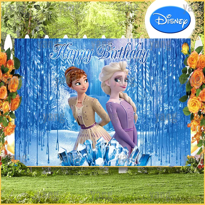 

Disney Cartoon Princess Frozen Magic Elsa Cute Anna Birthday Party Decoration Ice Snow Blue Backdrop Photography Background