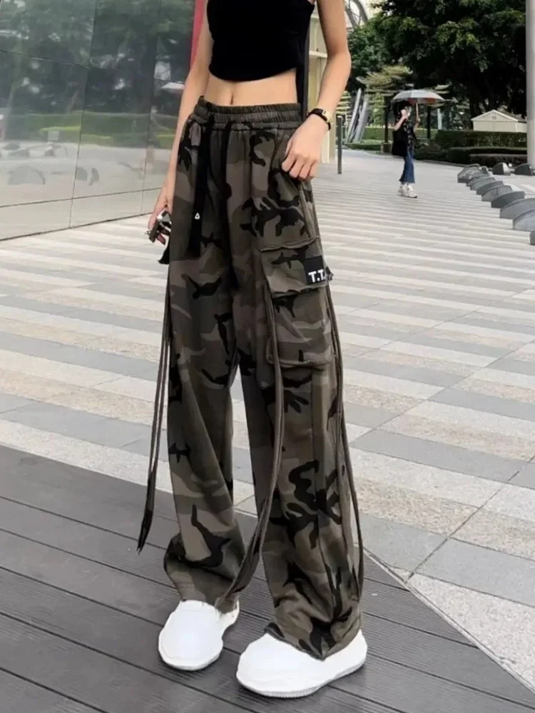

Deeptown Y2k Vintage Camouflage Cargo Pants Women Hipppie Kpop Oversize Baggy Sweatpants Harajuku Streetwear Wide Leg Trousers