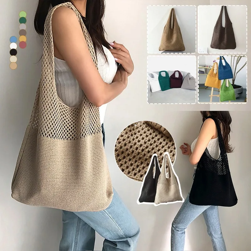 

Women Casual Hollow Knitting Shoulder Bags Designer Fashion Handbags Large Capacity Tote Bag Summer Beach Bag Trend Shpper Bags