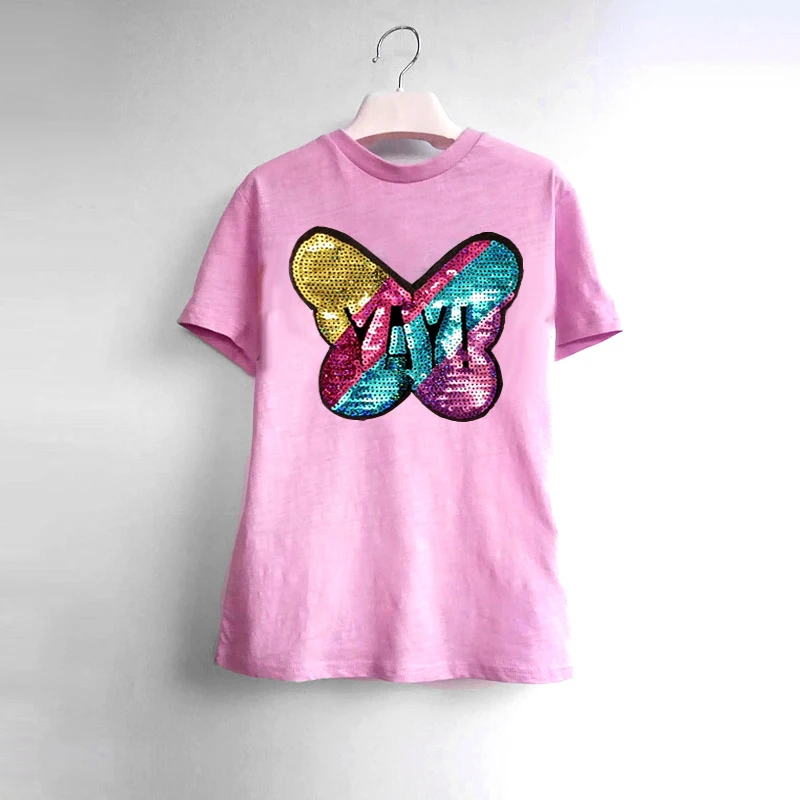 Детская Хлопковая футболка с коротким рукавом блестками
