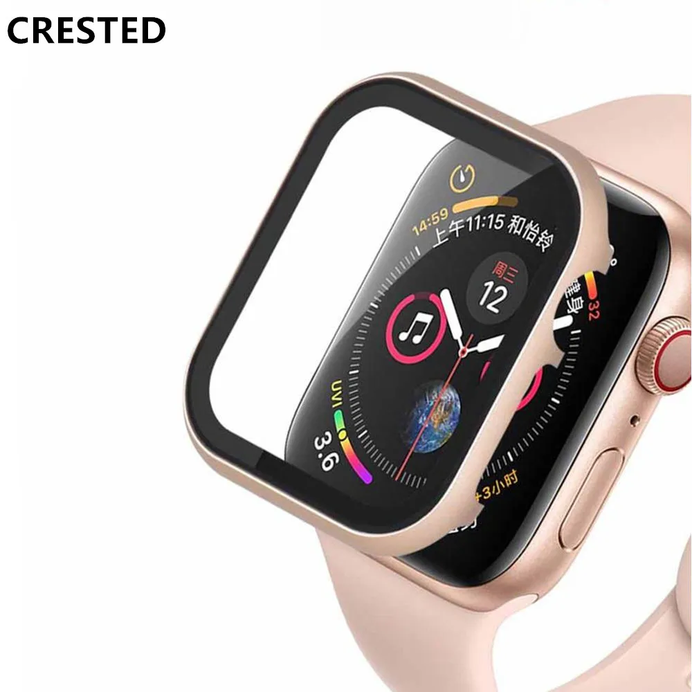 

Matel стекло + чехол для Apple Watch серии 7, 6, se, 5, 4, 3, 44 мм, 40 мм, 45 мм, 41 мм, 42 мм, 38 мм, Защитная крышка для экрана Аксессуары для iwatch