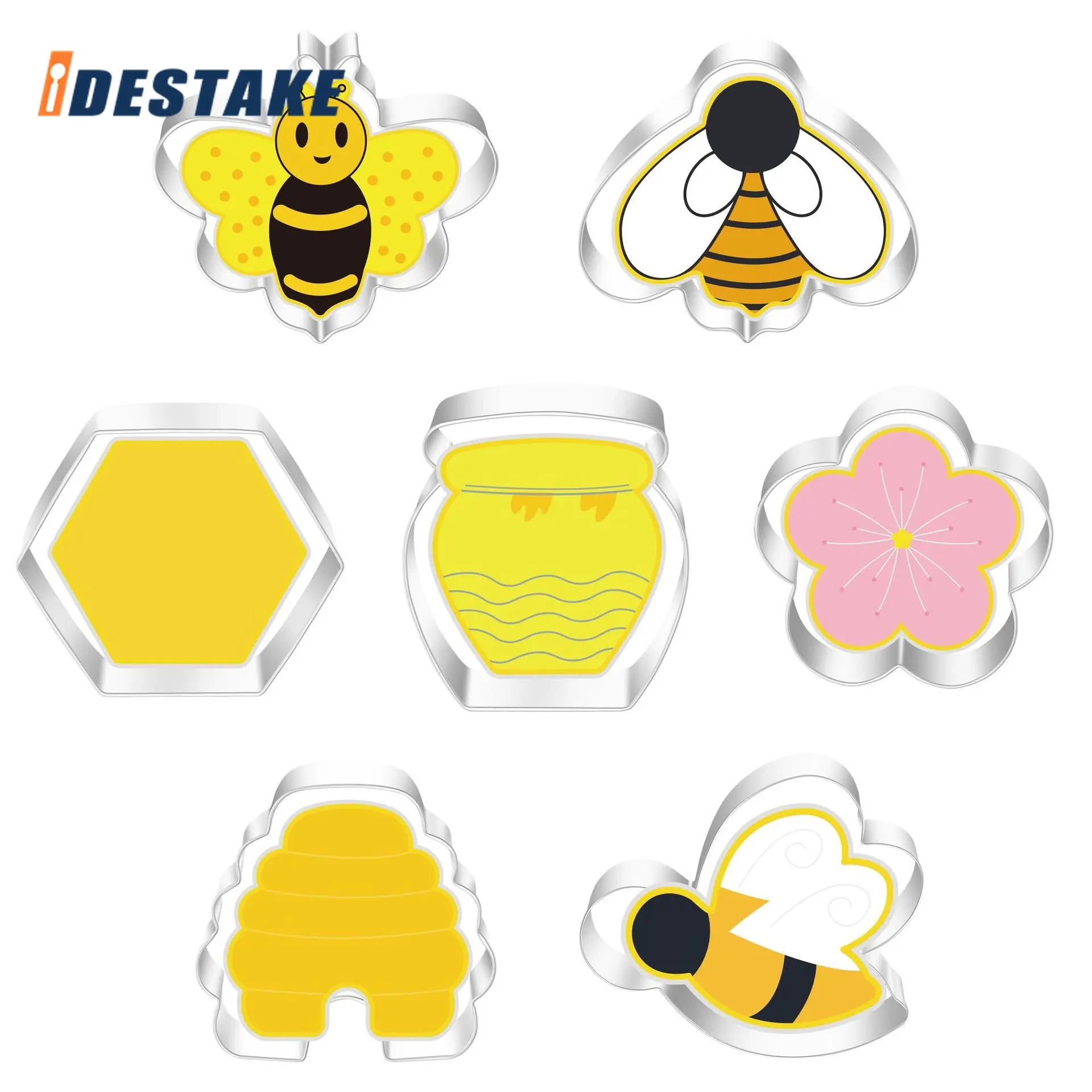 

7 Pcs Cartoon Bee Honeycomb Shape Biscuit Mold DIY Cake Decoration Fondant Chocolate Mould Cookie Baking Tool Cake Bakeware
