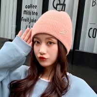 2022new womens autumn and winter knitted alphabet embroidery fashion flanging dome sleeve cap outdoor warm woolen hat