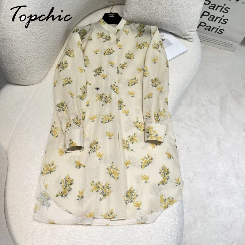 

Loose Casual Blusa Mujer Moda 2023 Elegant Yellow Floral Printed Long Sleeve Shirts for Women Luxury Spring Summer Clothes