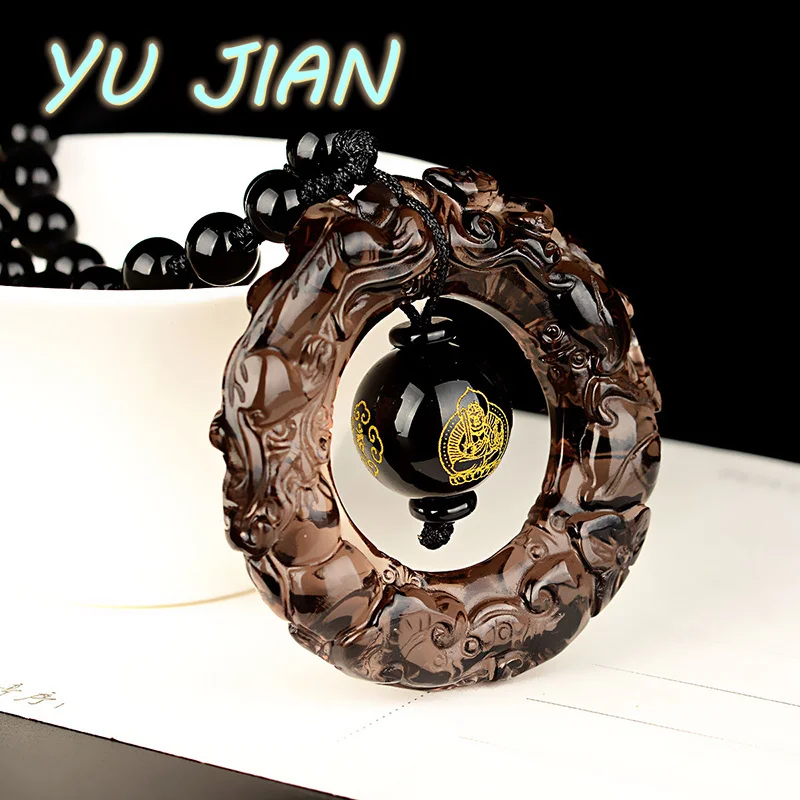 Natural Obsidian Buddha Statue Crystal Vintage Pendant Men's Exquisite  Ice Black Fashion  Necklace Jewelry