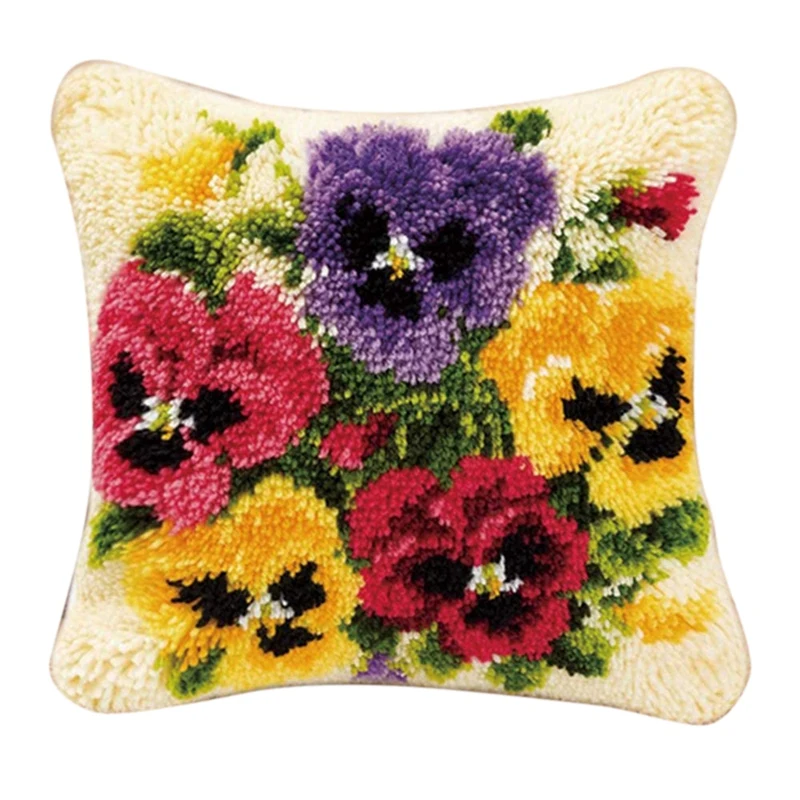 

Latch Hook Kits For Adults Kids DIY Throw Pillow Cover,Needlework Cushion Cover Hand Craft Crochet (Color Flower)