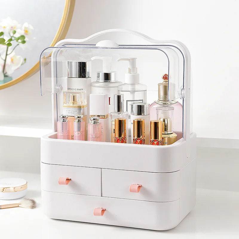 

Transparent Portable Cosmetic Box Large Desktop Organizer Makeup Dustproof Cosmetic Storage Box Home Organization and Storage