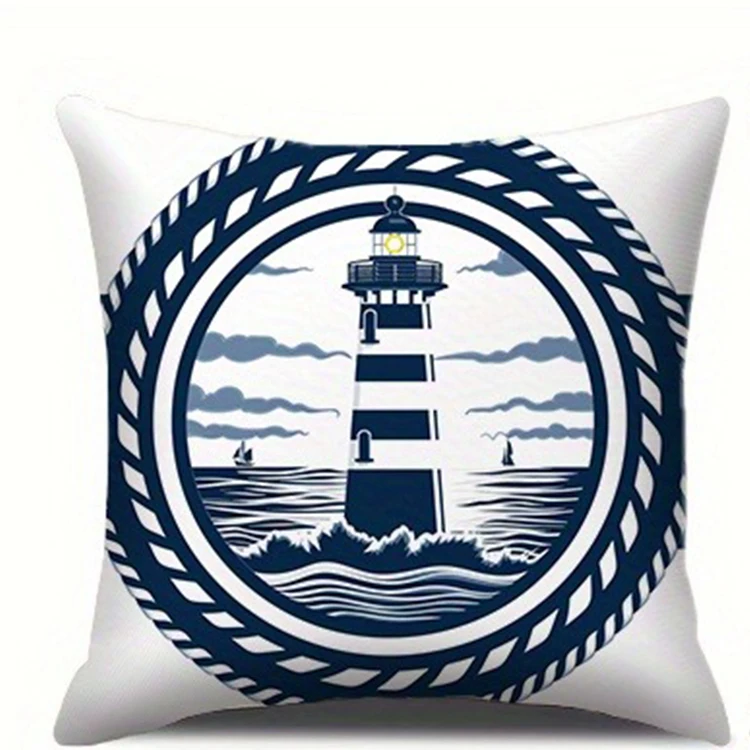 

Декоративная наволочка морской тематики темно-синего цвета