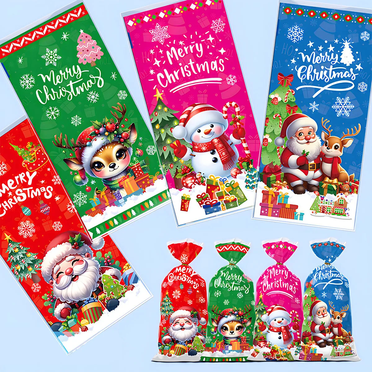 50 Шт. Рождественские Подарочные Пакеты Санта-клаус Снеговик Олени Праздничные