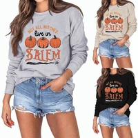 new autumn and winter notallwitchesliveinsalem letters casual pumpkin print long sleeved retro round neck sweater