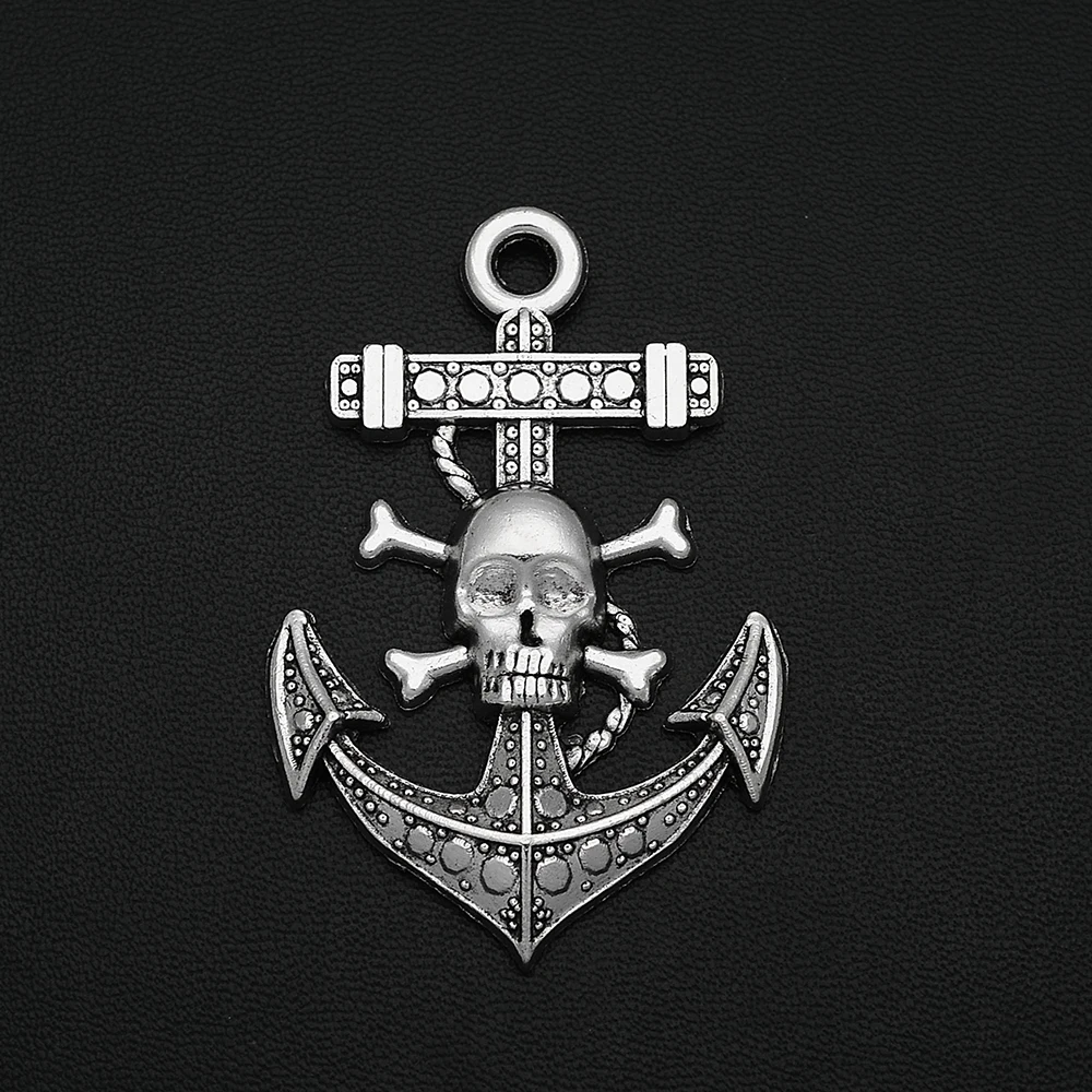 

5pcs/Lots 37x56mm Antique Silver Plated Big Anchor Charms Pirate Skeleton Pendants For Diy Creation Jewelry Making Accessories