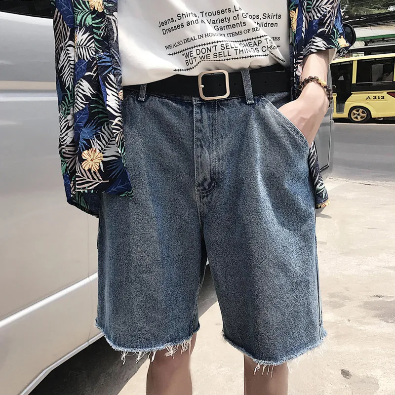 Summer Blue Black Denim Shorts Men 