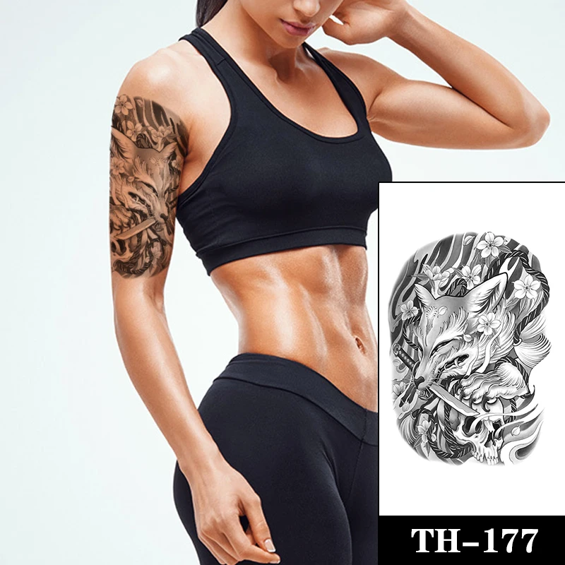 

Skull Knife Rope Paw Wave Temporary Tattoo Sticker Fox Waterproof Tattoos Forest Flower Body Art Arm Legs Fake Tatoo Men Women
