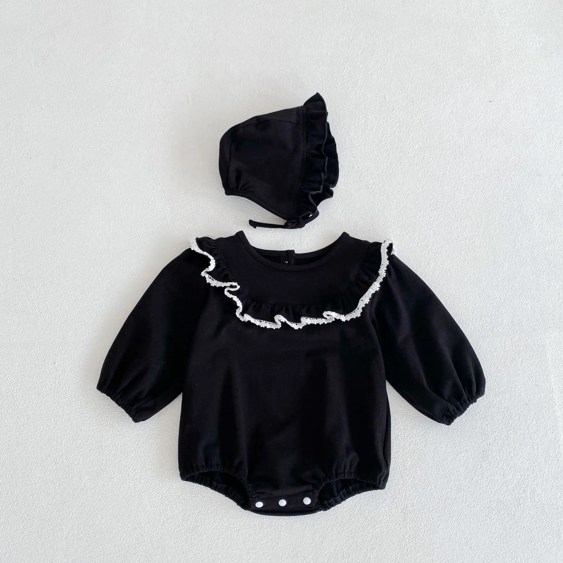 2023 Spring Autumn Newborn Baby Girls Rompers Cotton Long Sleeve Solid Boutique Infant Girls Bodysuit Toddler Girls Jumpsuit images - 5