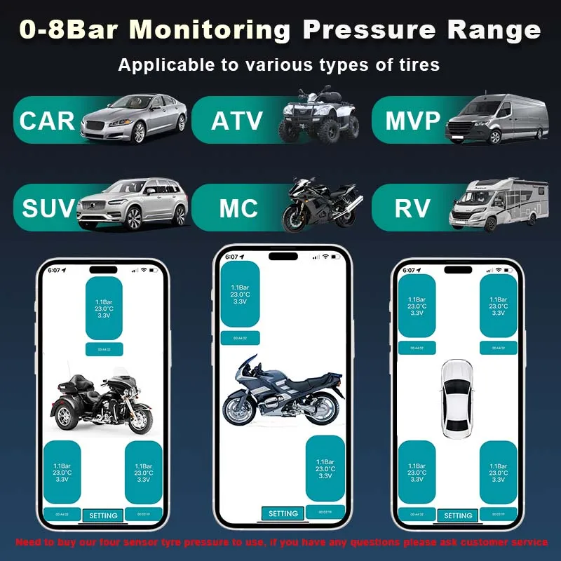 Developuck TPMS Bluetooth 5.0 Система контроля давления в шинах для автомобилей и мотоциклов с