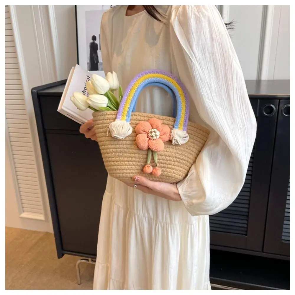 Радужная Хлопковая Тканая Сумка Веревочная Корзина Для Хранения Девочек