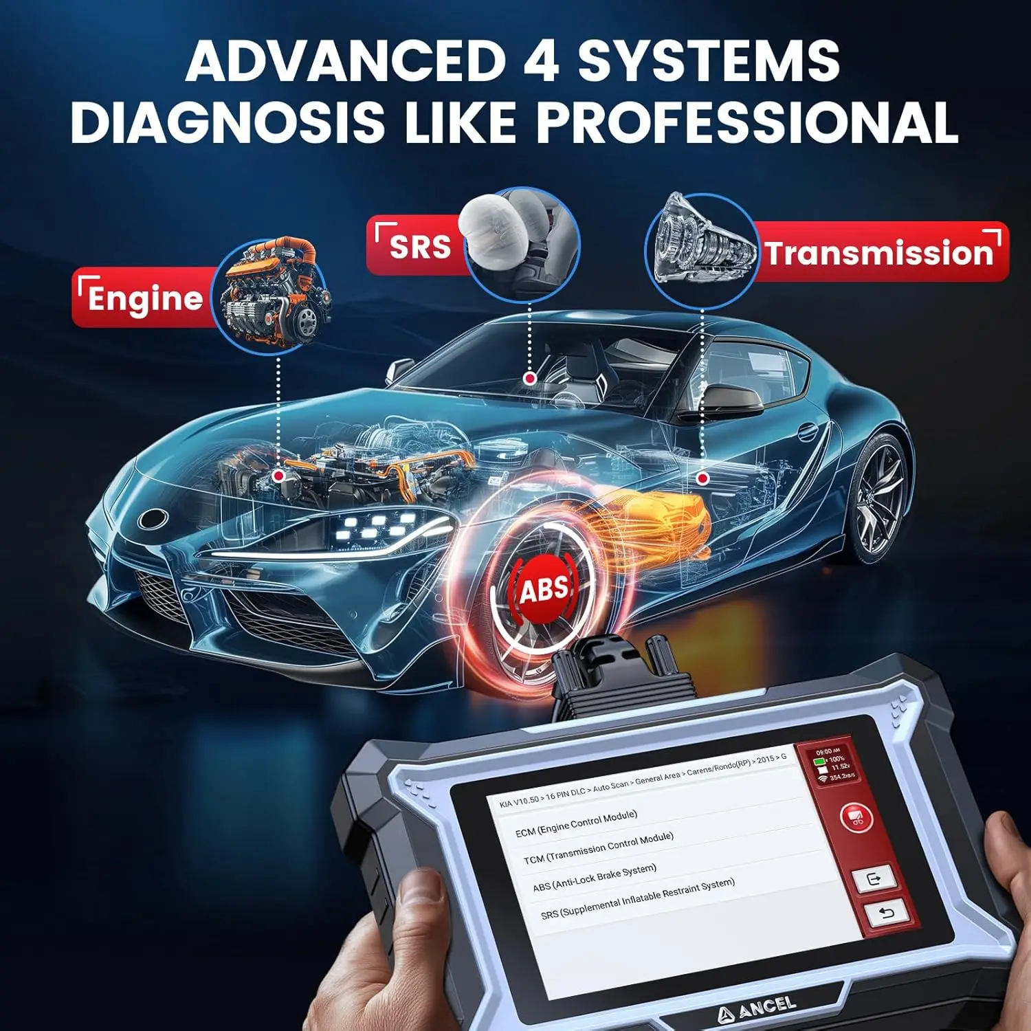 Сканер ANCEL DS200 OBD2 считыватель кодов с 15+ специальными функциями D.PF Regen A/F TPMS Airbag ABS Oil