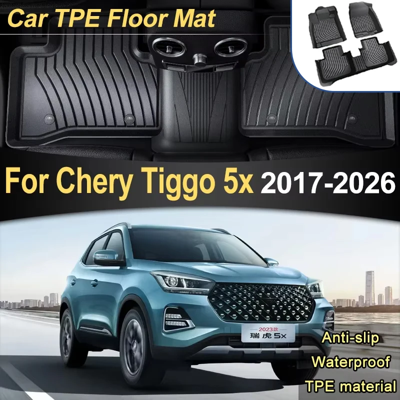 Фото Автомобильный напольный коврик из ТПЭ с левым рулем для Chery Tiggo 5x 4 Pro 2017 ~ 2025 2026, аксессуары, роскошный водонепроницаемый грязевой коврик для ног, антигрязный ковер №1