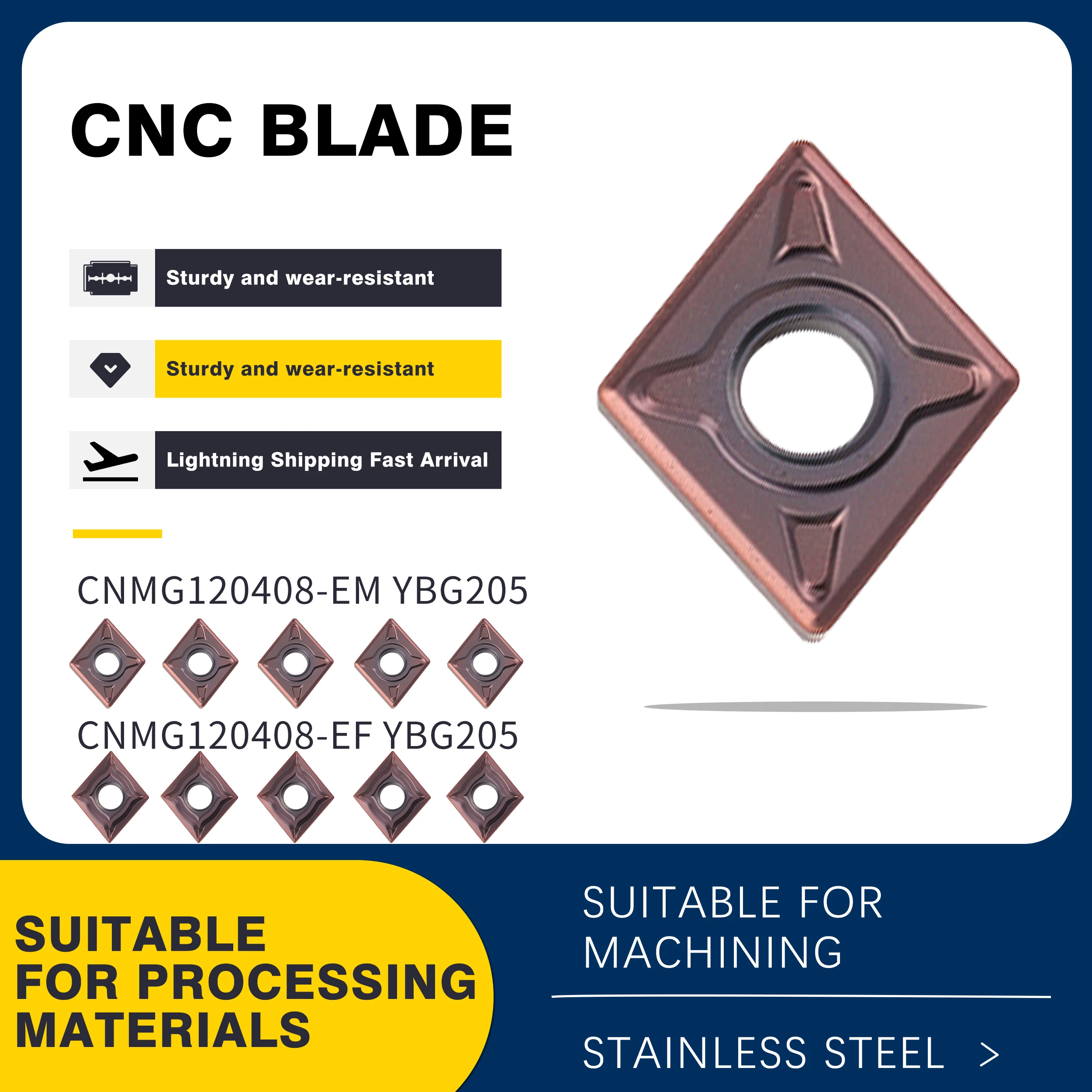 

CNMG120404-EF EM 120408-EF EM YBG205 CNC Lathe Turning Tools High Quality Carbide Cutting Inserts,For Stainless Steel Processing
