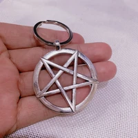 fashion keychain 24x24mm star pentagram pendant diy mens jewelry car key chain ring holder souvenir gift