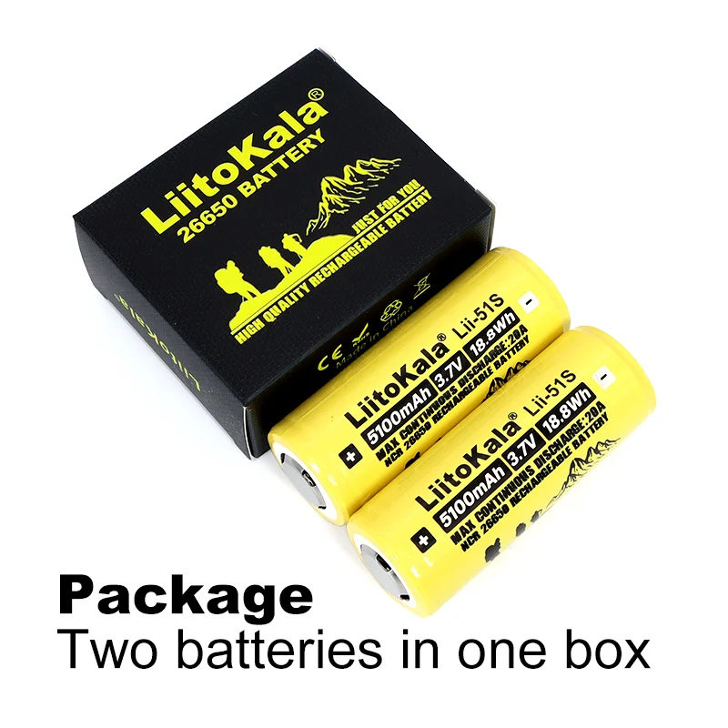 

Перезаряжаемая литиевая батарея Liitokala LII-51S 26650 8A 26650A 3,7 в мА, подходит для фонарика (Защита печатной платы), 9 шт.