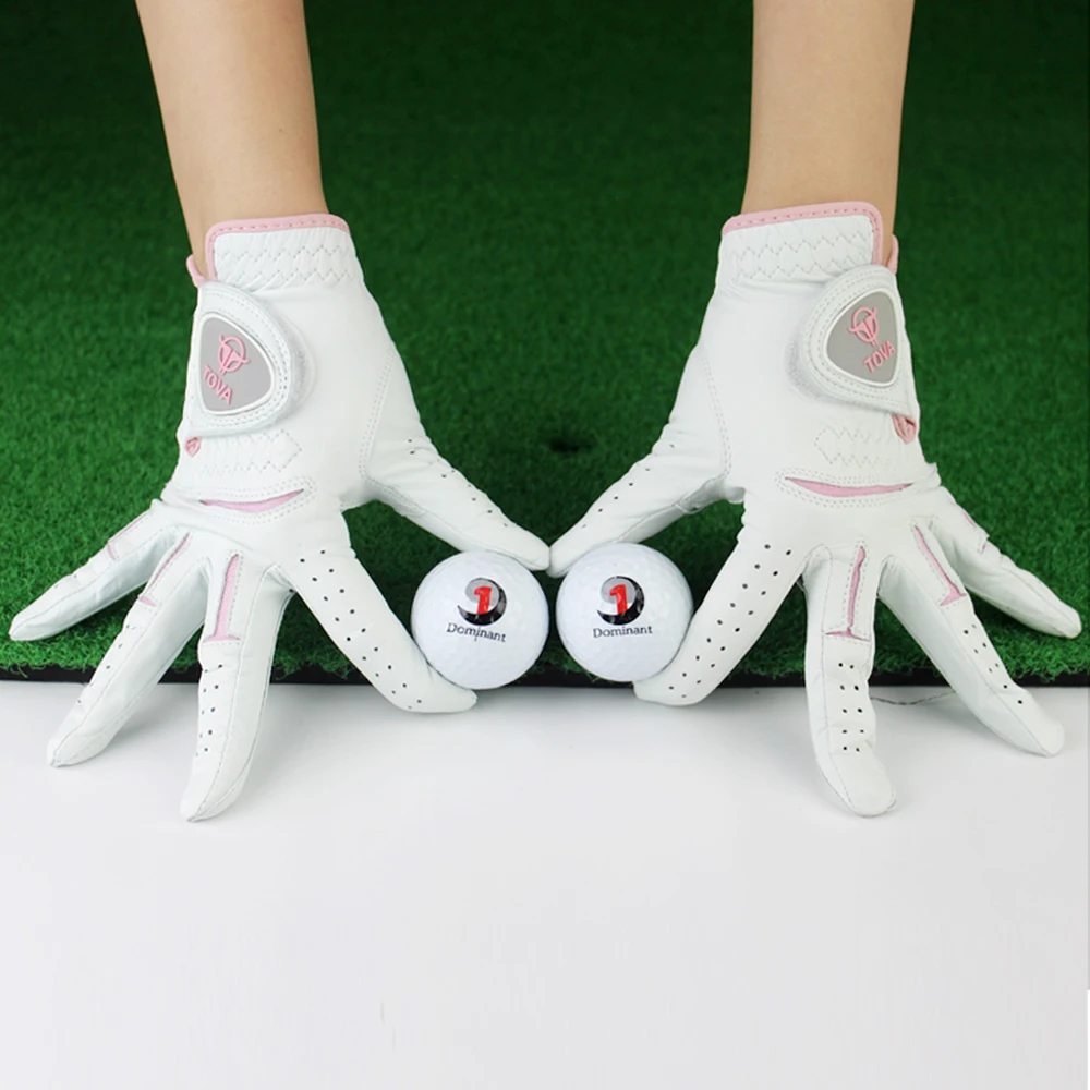 1 Pair Fashion Women's Golf Gloves Micro Soft Sheepskin Breathable Anti-Slip Left and Right Hand Sports Gloves for Women Ladies