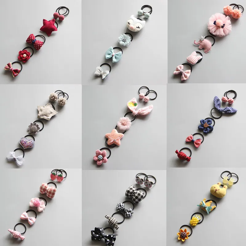 

5/6PCS/Set Korean Cartoon Scrunchies Kids Elastic Hair Bands Children Ropes Cute Girls Bow Hair Accessories Baby Headdress
