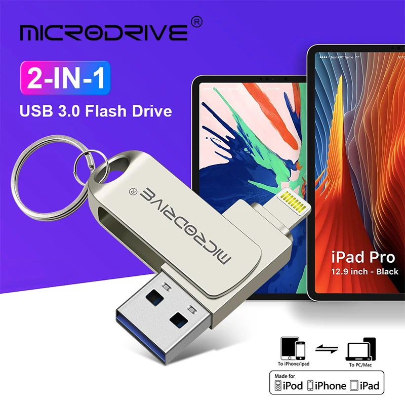 Вращающийся флеш-накопитель Usb 3 0 для iPhone с интерфейсом lightning 2 в 1 12/13 Iphone7/8/9/11/Ipad |