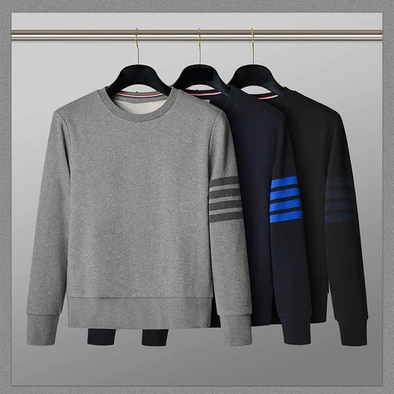 TB THOM Sweatshirt 2022 Korean Designer Men's Hoodies Cotton Loopback Jersey Relaxed Fit Tonal 4-Bar Crewneck Sports Sweatshirts