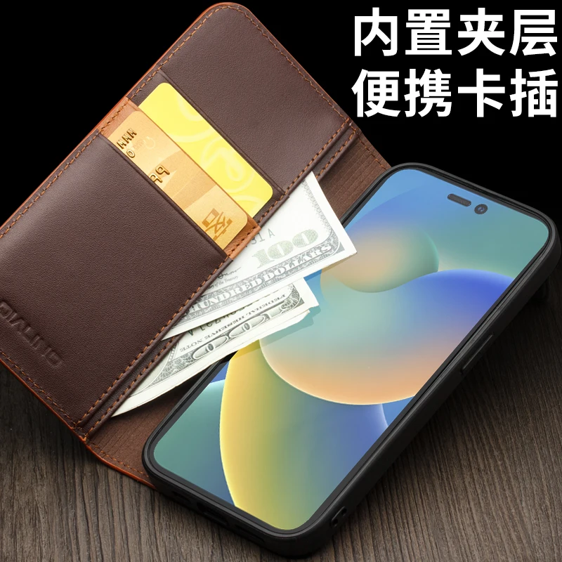 Откидной чехол из натуральной кожи премиум-класса для iPhone 14 15 Pro Max Plus телефона в