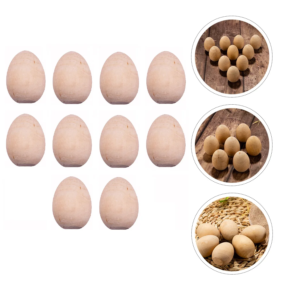 

10 Pcs Eggs Painting Kit Puzzle Toys Unfinished Wooden Ornament Easter Hanging Basket Gifts Blank Kids Craft Supplies