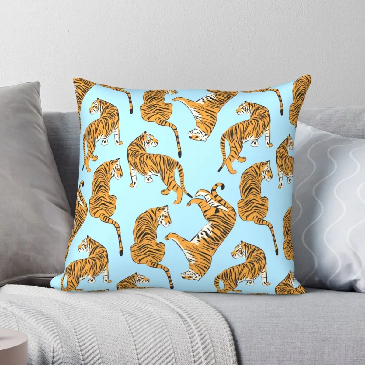 

French Tiger Square Pillowcase Polyester Linen Velvet Creative Zip Decor Throw Pillow Case Home Cushion Cover Wholesale 18"