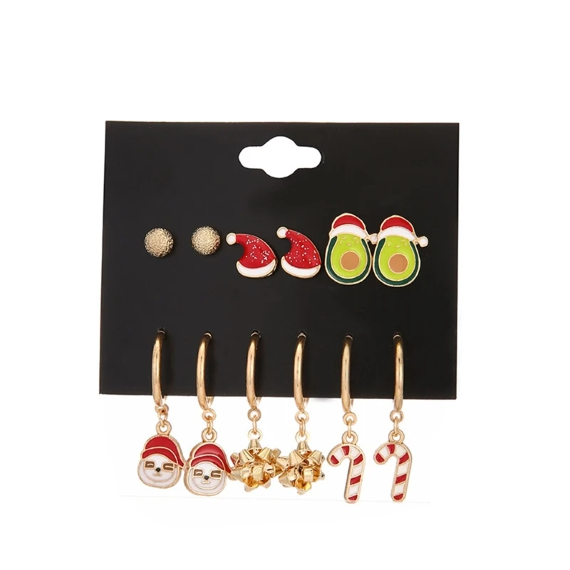 

6 Pairs of Snowman Stud Earrings Christmas Gift Tiny Snowflake Crutch Dangle Earring Cute Small Santa Hat Earring Decor
