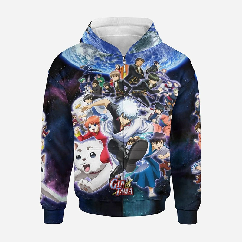 

Cartoon Anime Gintama 3D Print Kawaii Zip up Hoodie Men Women Children Fashion Unisex Casual Zipper Sweatshirt Boy Girl Kids