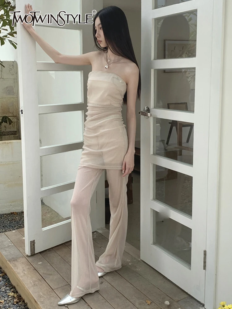 

Женский комплект из двух предметов TWOTWINSTYLE, однотонный топ без рукавов с вырезом лодочкой, юбка с высокой талией, летний комплект, Модная сти...