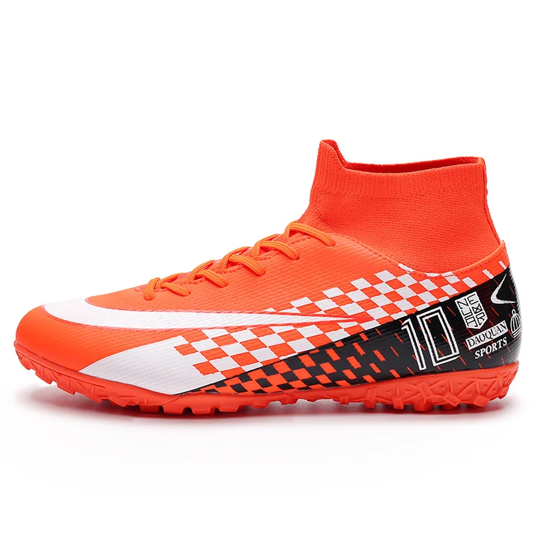 High quality TF Soccer Boots for Men Fashion Green Boys Football Shoes Outdoor High Ankle Men's Futsal Cleats crampon football