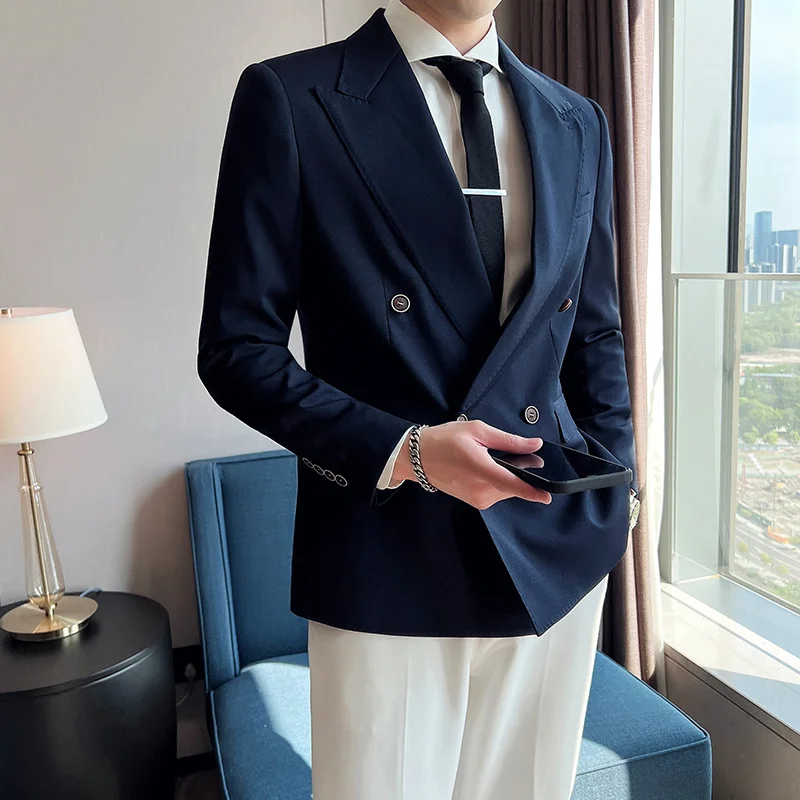 

2023 Autumn Mens Blazers Handsome Business Casual Suit Jacket Wedding Groom Dress Coat Streetwear Social Costume Homme S-3XL