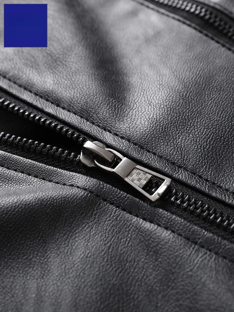 Черное кожаное пальто Romon для мужчин осень 2024 новая корейская мотоциклетная