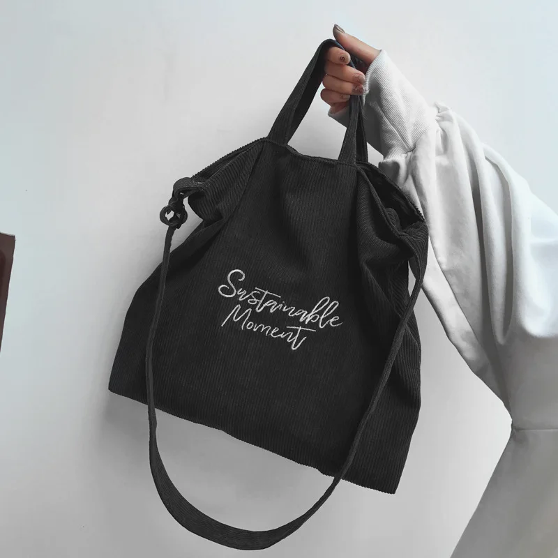 

Corduroy Bag Handbags For Women Shoulder Bags Female Soft Environmental Storage Reusable Girls Small And Large Shopper Totes Bag